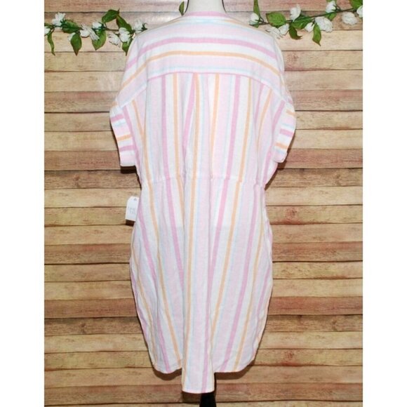 NWT Time And Tru Ladies Pink Striped Sheath Dress Size XXL Linen Blend Pockets S - Picture 9 of 14